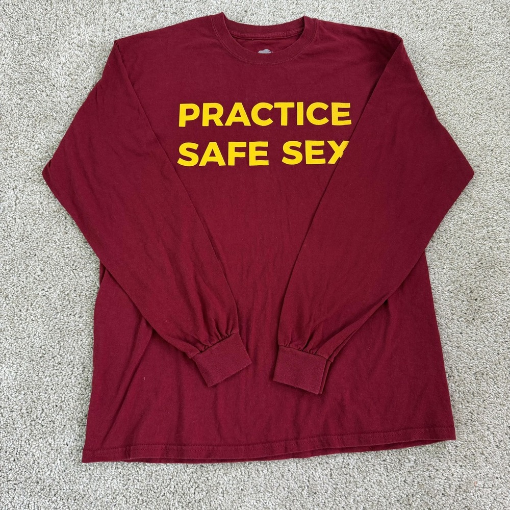 Danny Duncan Practice Safe Sex Shirt Mens Large Red Long Sleeve Funny T-Shirt